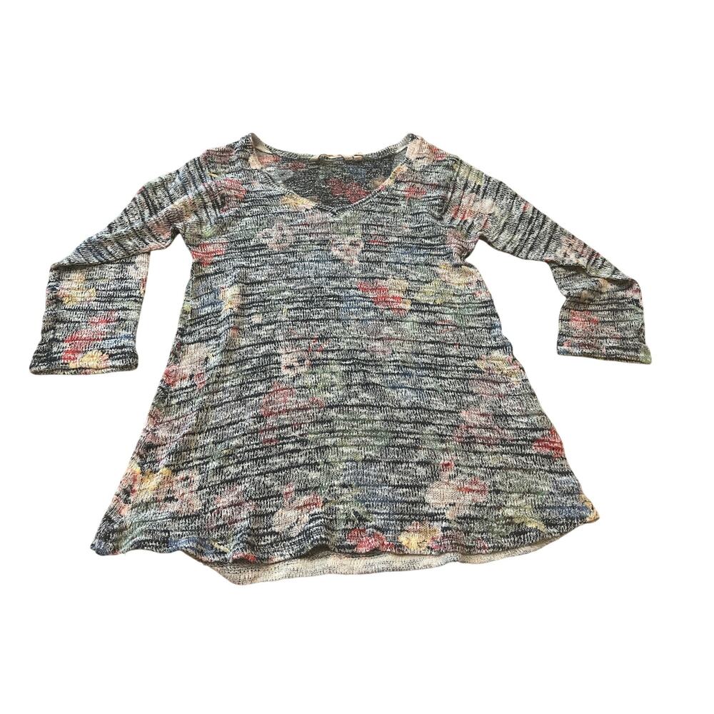 Soft Surroundings Botanique Floral Stripe Knitted Lightweight Sweater Size XS